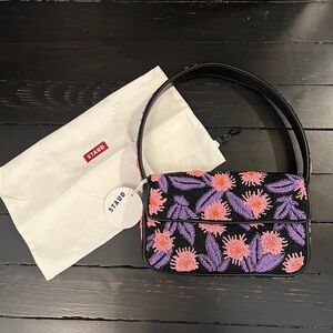 STAUD Black and Purple Shoulder Bag with Floral Design